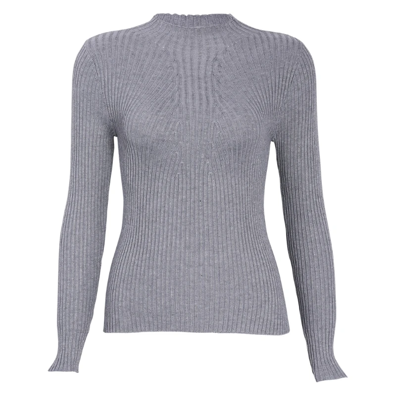 

Women Autunm Long Sleeve Solid Color High Collar Elastic Knit Sweater Pullover