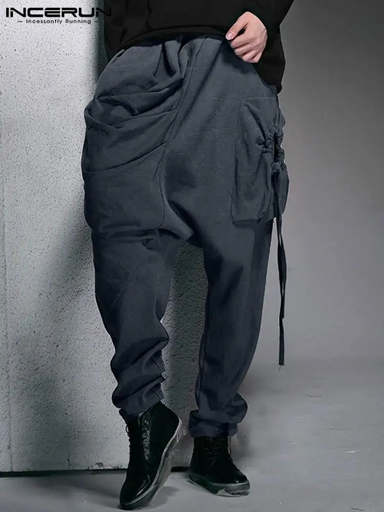 

INCERUN Handsome Well Fitting New Men's Pantalons Stylish Male Folded Pockets Trousers Solid Comfortable Harem Long Pants S-5XL