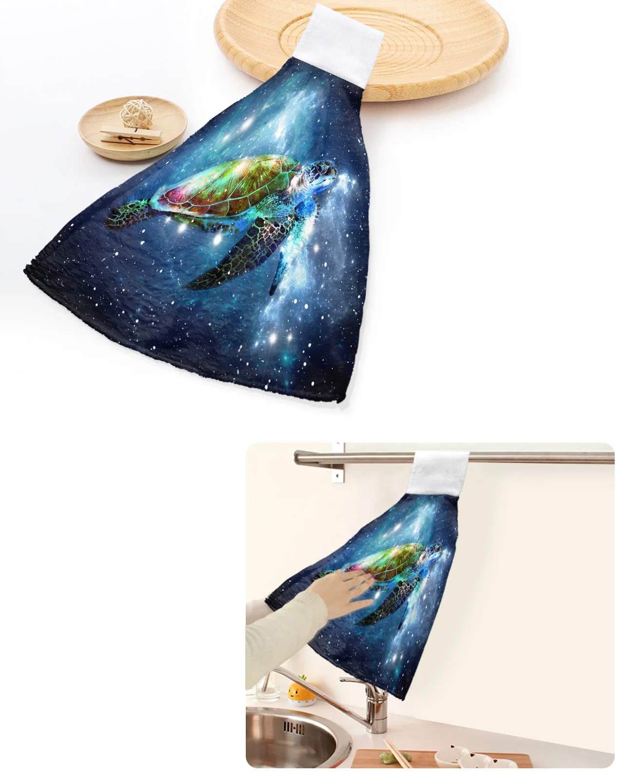 

Star Sky Gradual Sea Turtle Hand Towels Home Kitchen Bathroom Hanging Dishcloths Loops Quick Dry Soft Absorbent Custom Towel