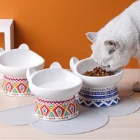 Cat Bohemian Ceramic Bowl Elevated Dogs Food Water Feeding Bowl Anti-tipping Pet Eating Drinking Feeders Puppy Accessories