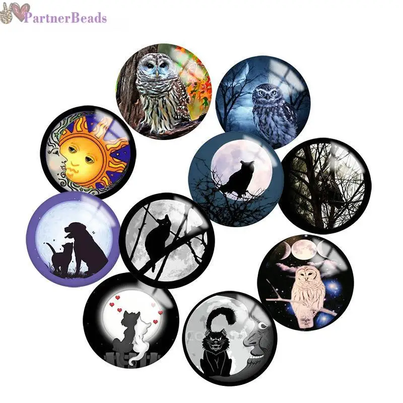 

Круглое стекло для фото с изображением животных, совы, кота, собаки, кабошон, демонстрация плоской задней поверхности, застежка-кнопка 20 мм, ...