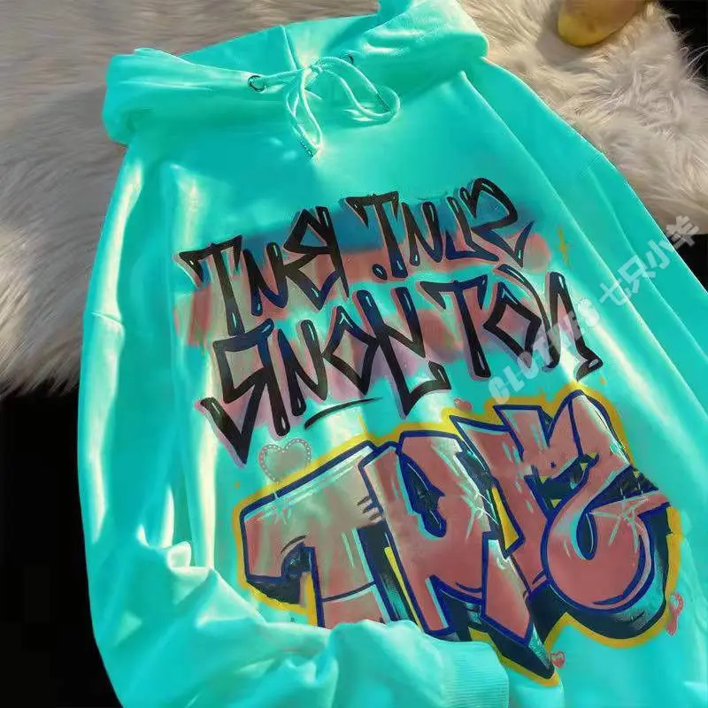 

2022 Punk Goth Letters Graffiti Graphic Hoodies Women Harajuku Korean Fashion Oversized Sweatshirts Vintage Streetwear Clothes