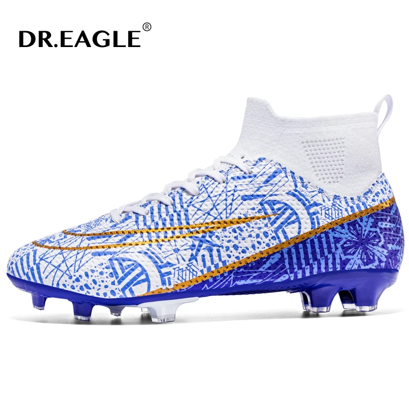 Soccer Shoes High Ankle Football Boots Adult Kids Cleats Gra