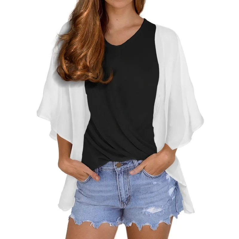 Casual Ruffle Sleeve Chiffon Blouse Office Lady Loose Shirt Women Tops 3D Print Custom Logo All Print Design DIY Free Design