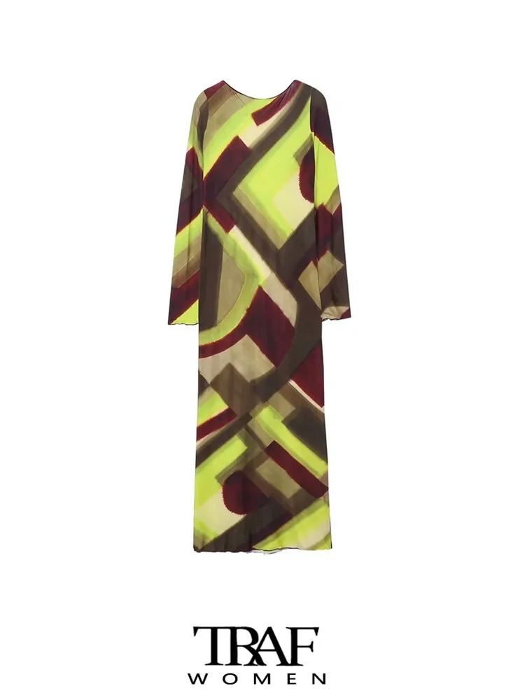 

Платье-миди с открытой спиной, круглым вырезом и длинным рукавом