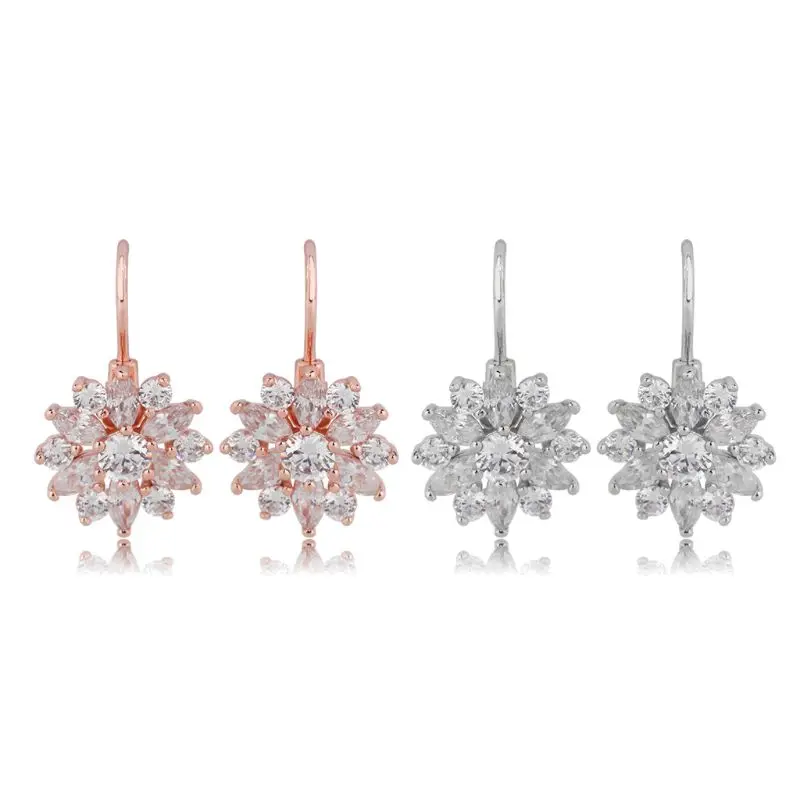 

1 Pair Flower Crystals Dangle Earring Jewelry Snowflake Drop Earring for Women