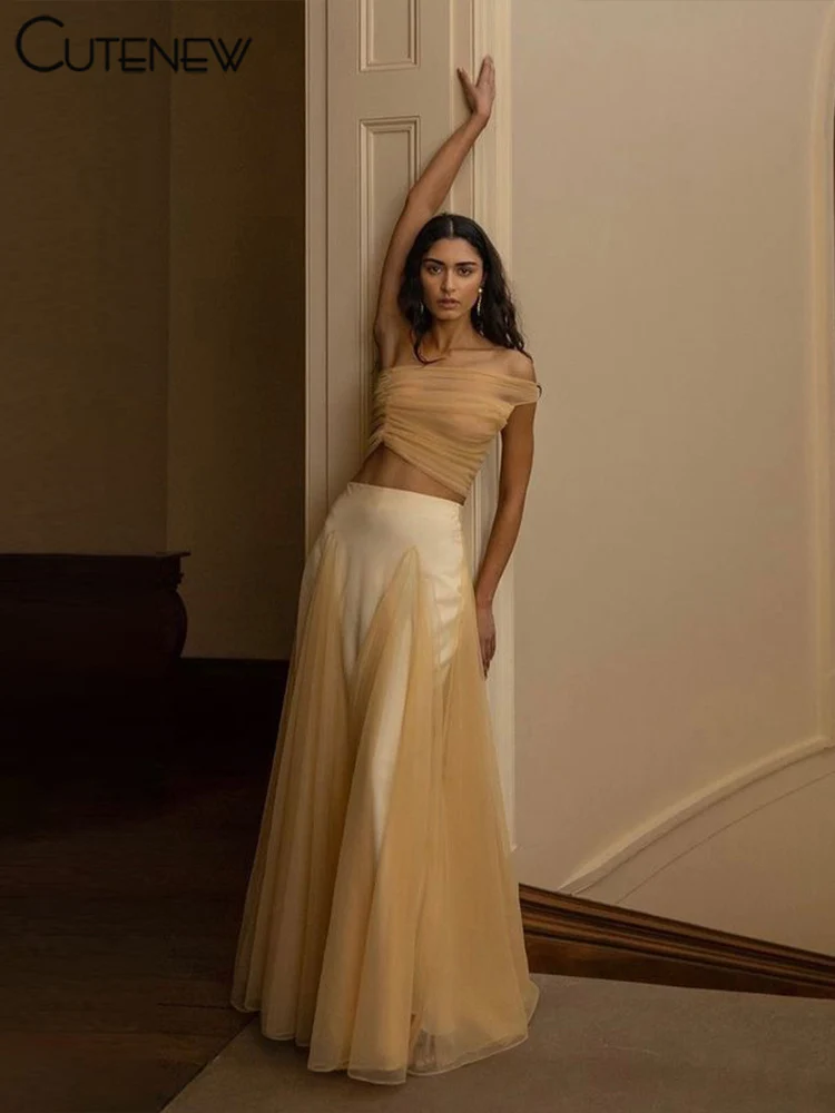 Cutenew Trend Banquet Женский комплект из 2 предметов Простые однотонные плиссированные