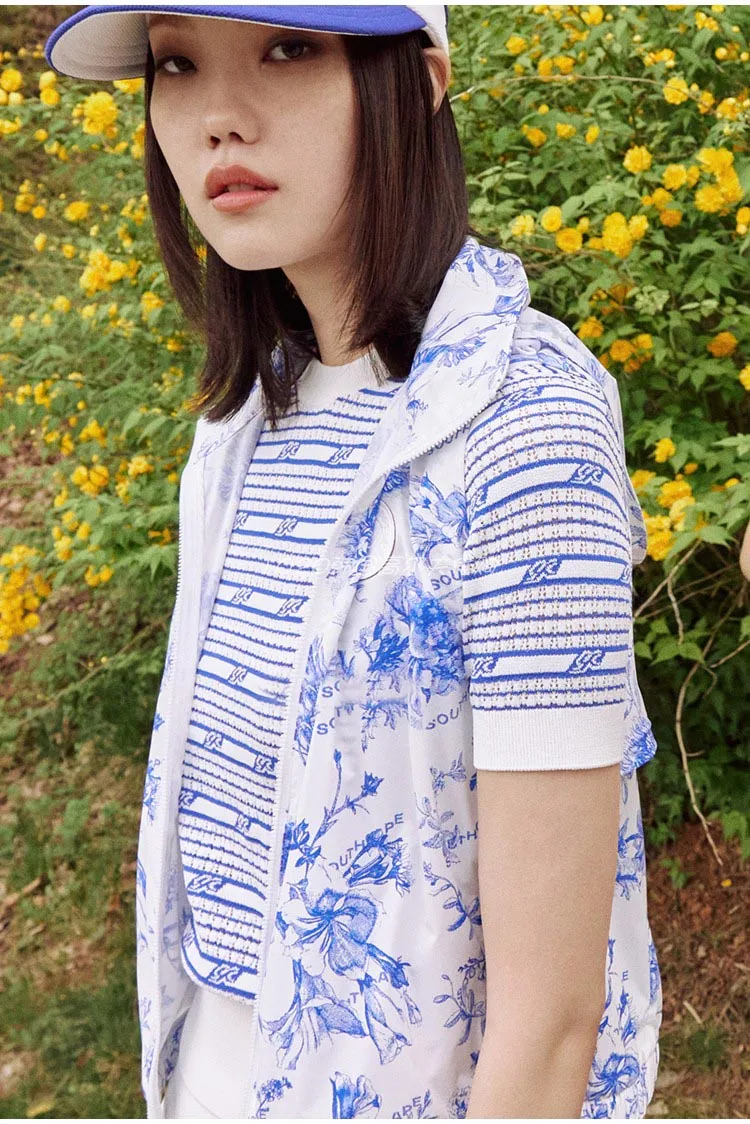 SOUTHCAPE Golf Women's Vest 23 Summer Golf Mock Neck Hooded Pattern Printed Sun Protection Golf Jacket