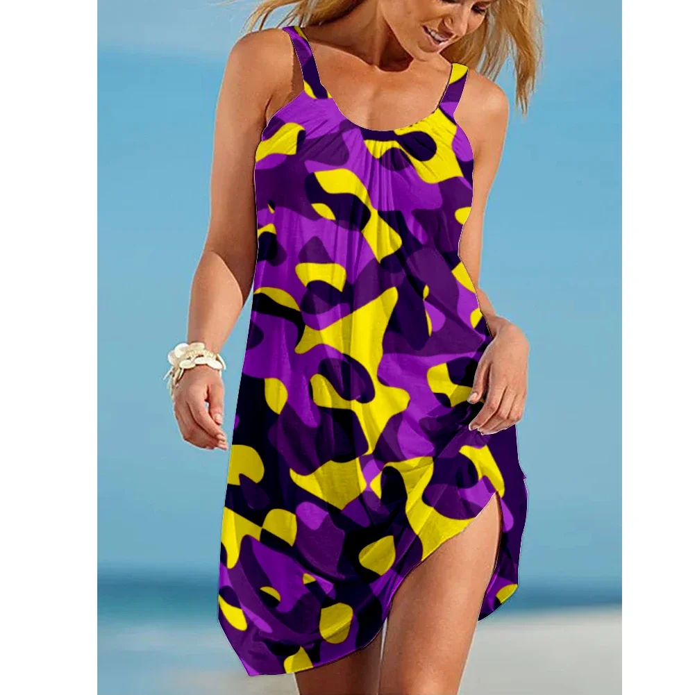 

Irregular Print Suspender Dress Women's Fashion Summer hot Sleeveless Casual Large Women's Wear Seaside Resort Beach Skirt