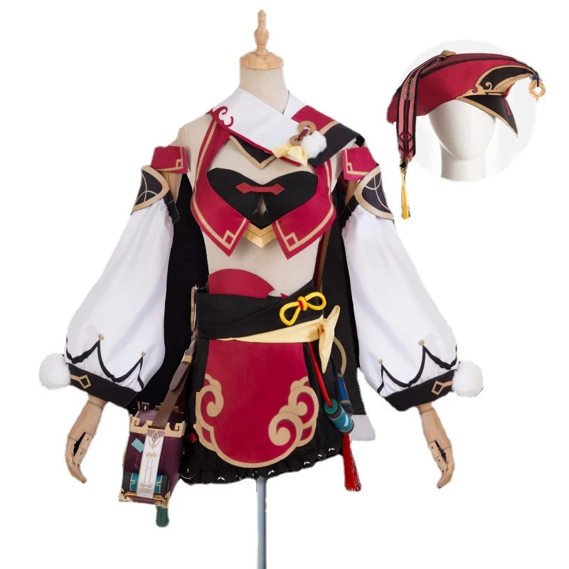 

Anime Genshin Impact Yanfei Game Suit Hat Bag Shoes Uniform Yan Fei Cosplay Costume Wig Halloween Party Outfit for Women