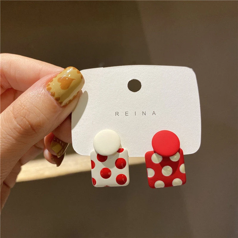 Модные Геометрические Квадратные красные белые серьги-капли в горошек корейский