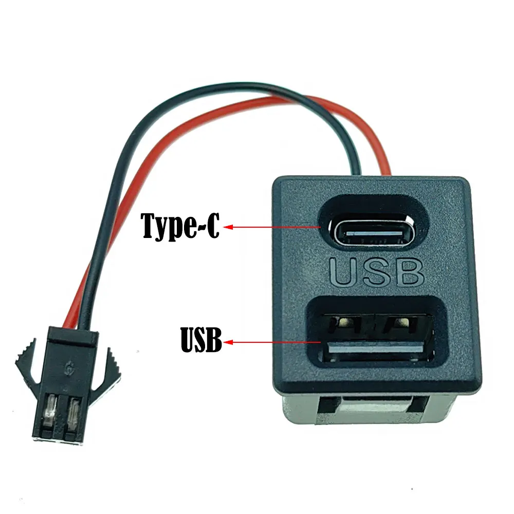 

1 шт. USB-гнездо Type-C, черная двухслойная розетка USB A, гнездовая лампа для зарядки, розетка с кабельным разъемом