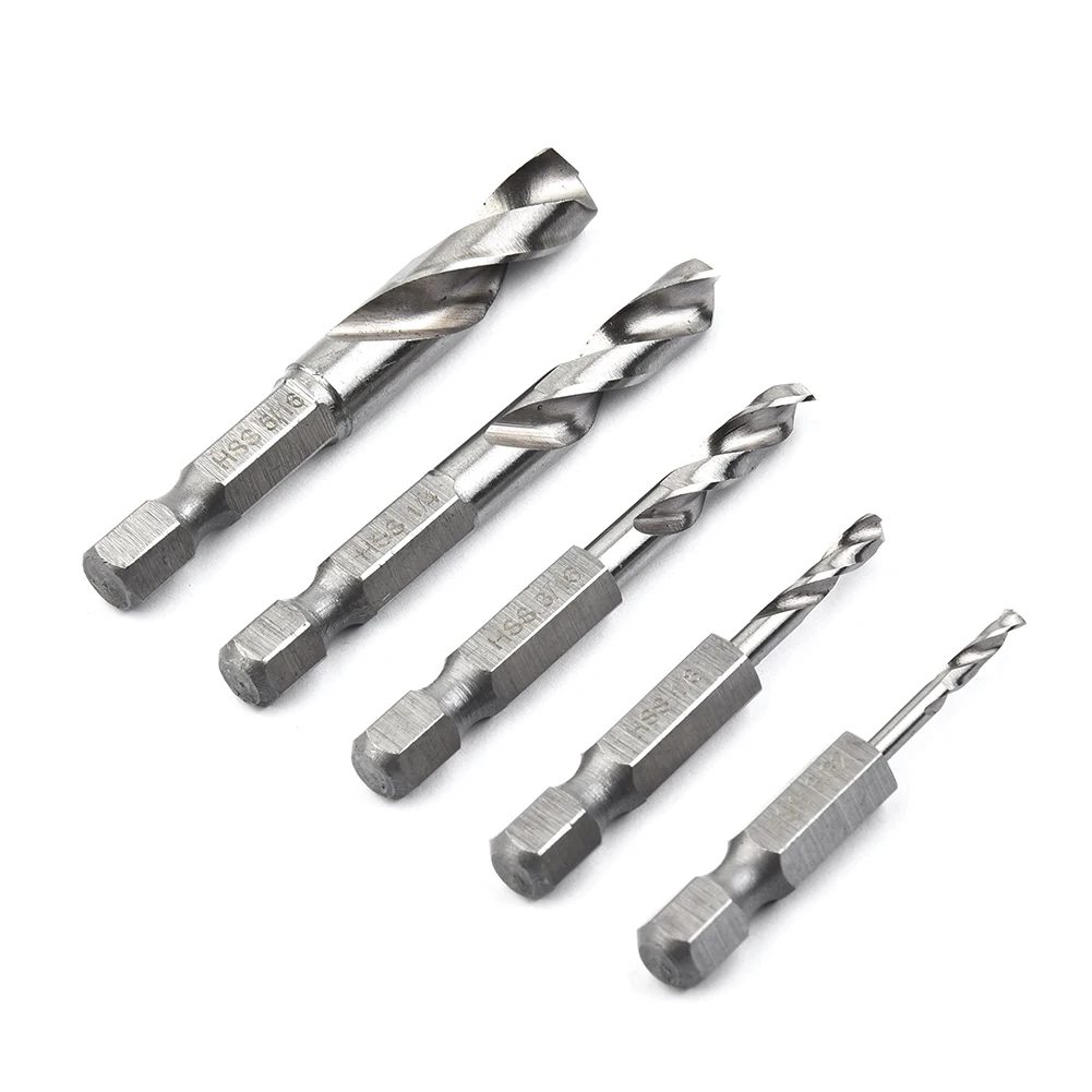 

5pcs Hexagonal Handle 1/4 Inch Angle Iron Plate Stainless Steel Special Twist Drill Set Drill Hole 3/32" 1/8" 3/16" 1/4" 5/16"