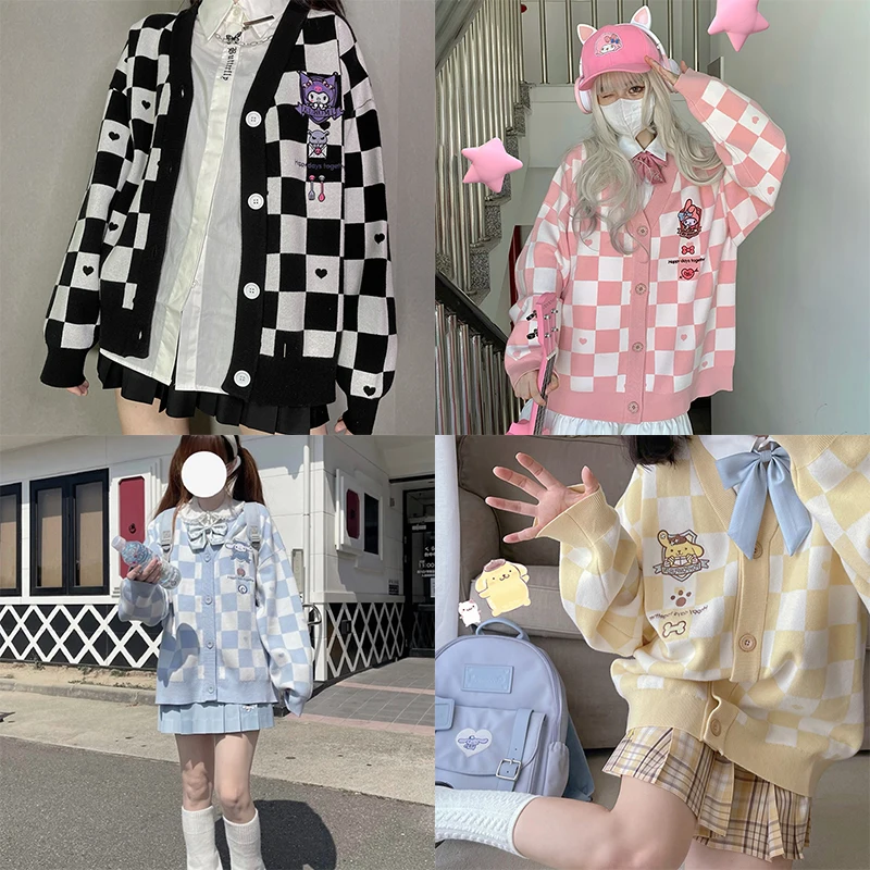 Kawaii Sanrio плюшевая одежда Kuromi My Melody Cinnamonroll JK свитер милая девушка весна осень аниме