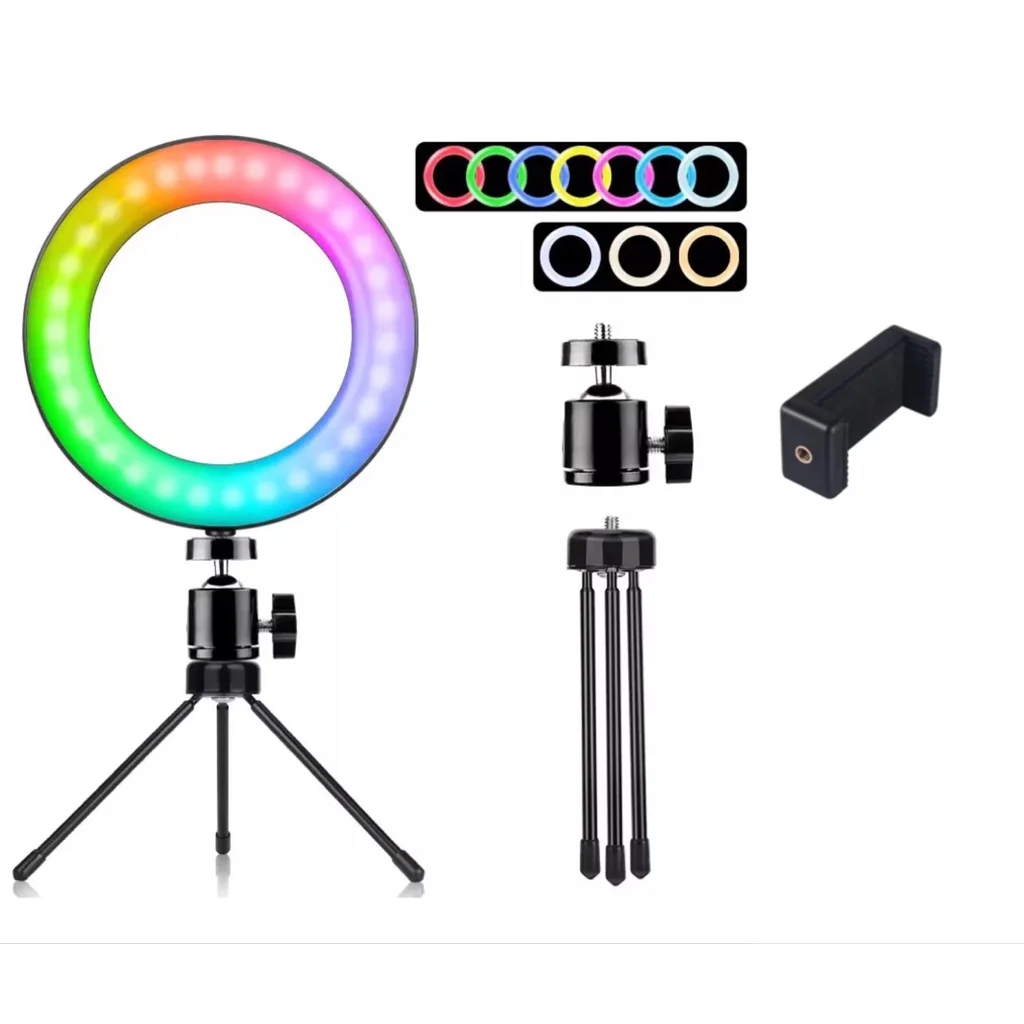 

Ring Light Colorful Rgb 16cm Tripod Table Illuminator Led Light with Clip for Mobile Phone