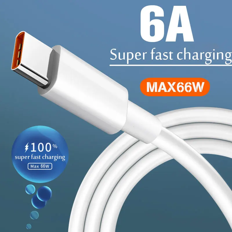 Супербыстрый зарядный кабель 6A 66 Вт USB Type-C для Huawei Mate 40 50 Xiaomi Oneplus Realme USB-кабель