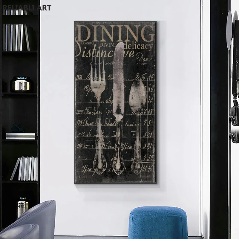 Винтажные постеры с изображением ножей и вилок на холсте настенные картины