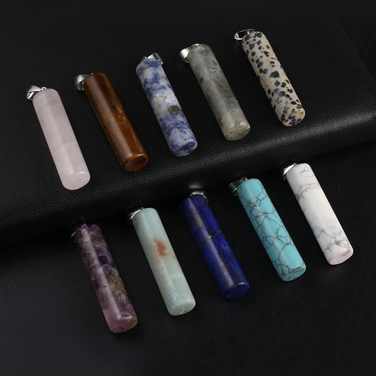 

7PCS Wholesale Natural Stone Random Color Crystal Turquoise Sodalite Cylindrical Pendant Jewelry Making DIY Necklace Accessorise