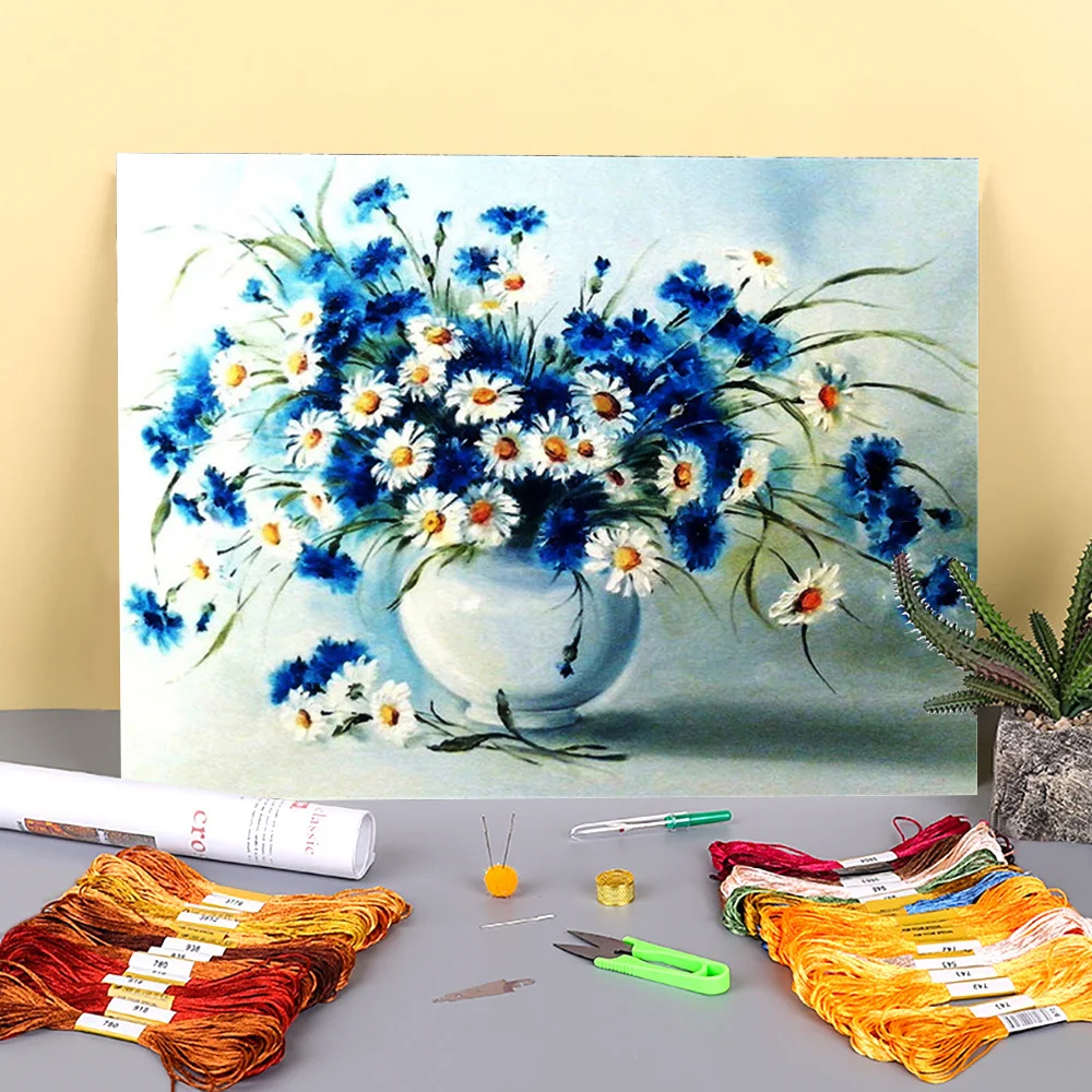 

Flower Printed Water-Soluble Canvas 11CT Cross Stitch Embroidery Patterns DMC Threads Handiwork Knitting Handmade Adults