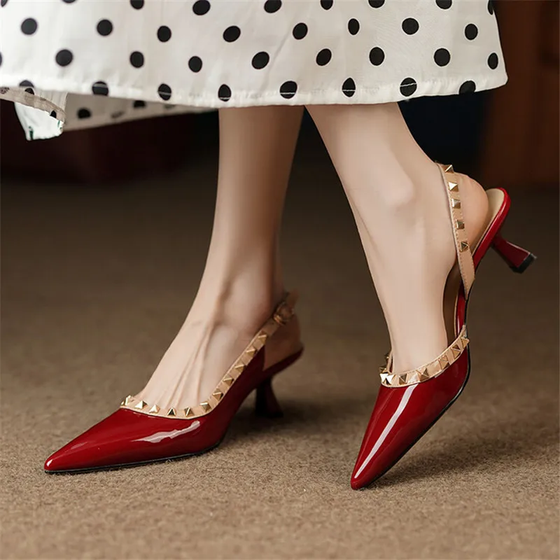 

Женские босоножки с заклепками, повседневные босоножки на тонком каблуке, с острым носком, туфли ручной работы, лето 2023