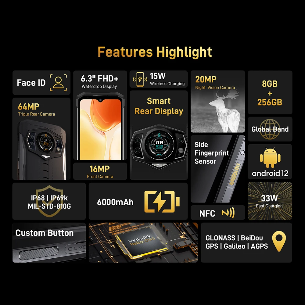 DOOGEE S98 Smartphone,Rugged Cell Phone 8+256GB G96 Octa Core 6.3