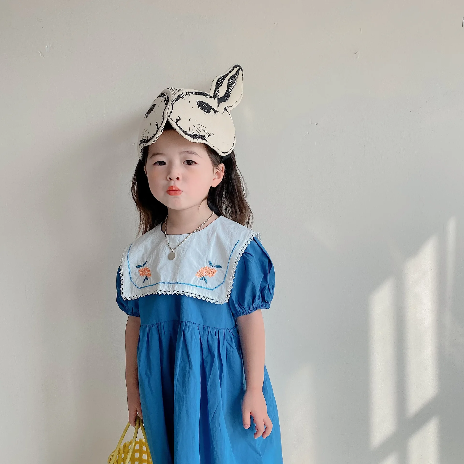 

Children'S Clothing Girls Summer Dress 2022 New Style Children'S Embroidered Large Lapel Short-Sleeved Princess Dress