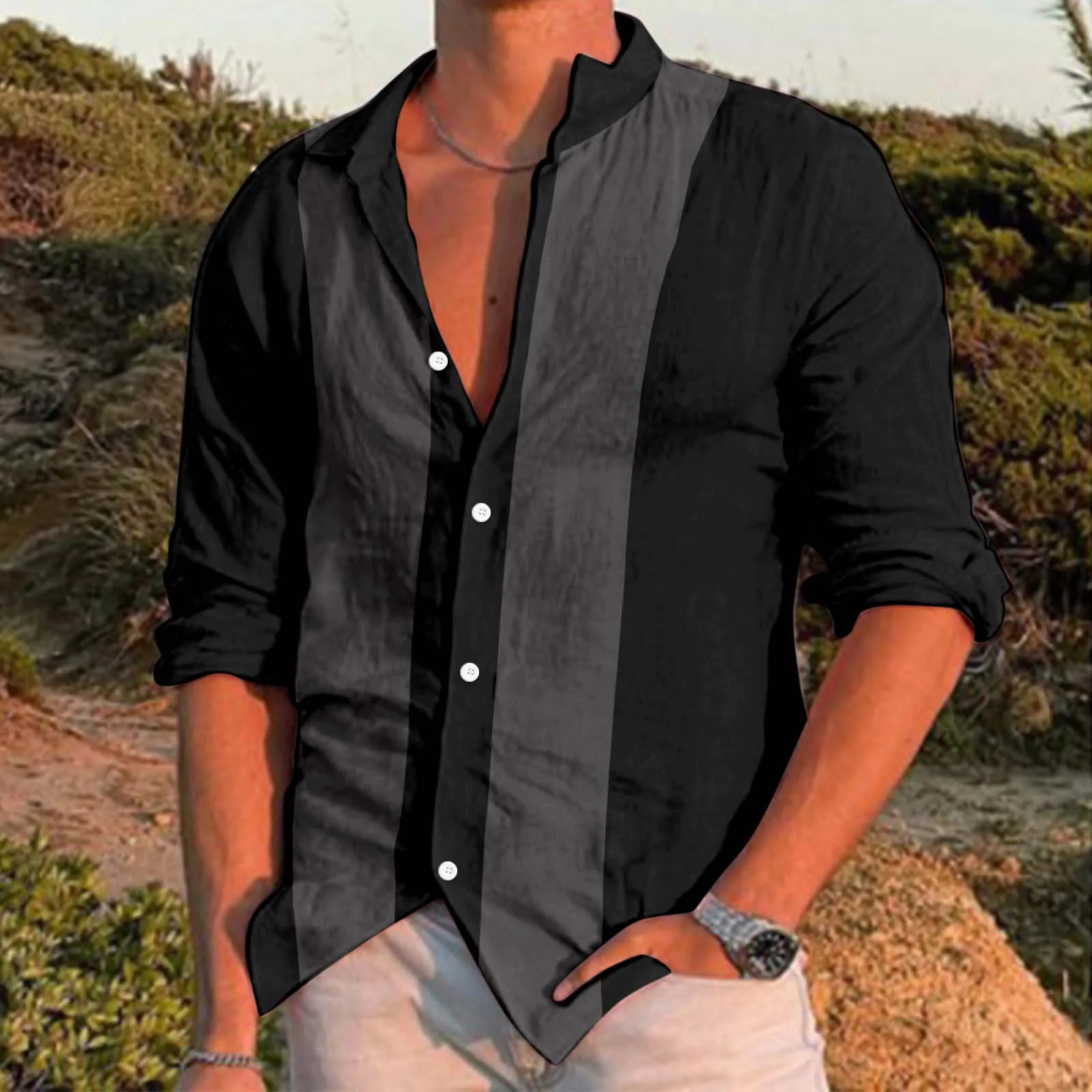 

Мужские топы, футболки, мужская повседневная рубашка с принтом, рубашка с длинным рукавом и отложным воротником, Повседневная футболка