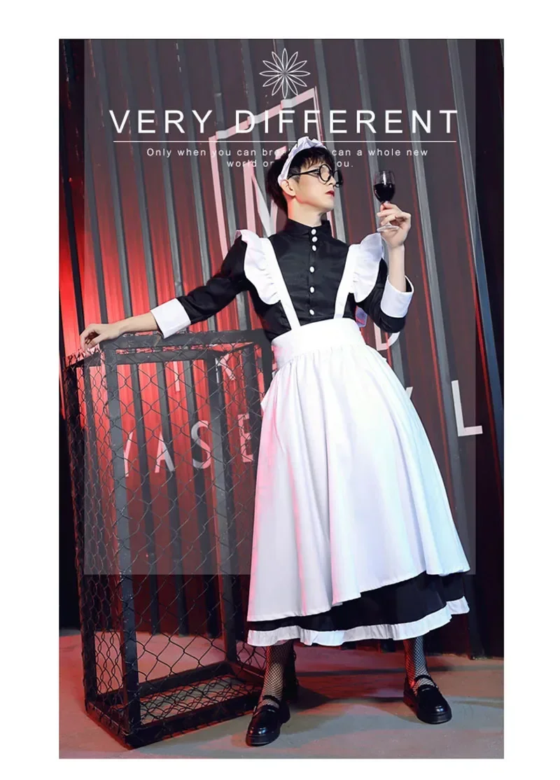 Панк Ouji OTAKU Pinafore костюм горничной викторианский черный белый цвет наряд для