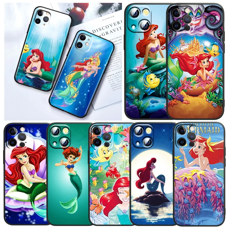 

Anime The Little Mermaid For Apple iPhone 13 12 Mini 11 XS Pro Max X XR 8 7 6 Plus SE 2020 5 Capa Black Soft TPU Phone Case
