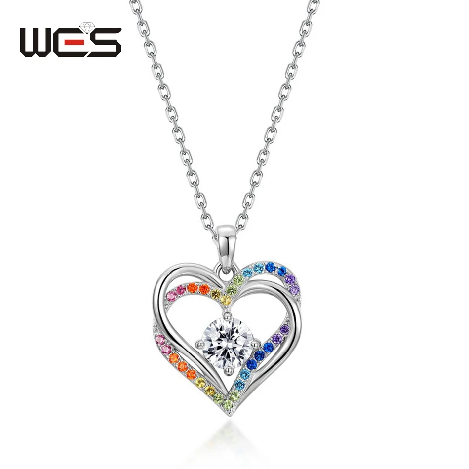 

WES 925 Sterling Silver Pendant for Women Rainbow Crystal Colorful Zicron 5*5mm Engagement Birthday Gift Fine Jewelry Trendy