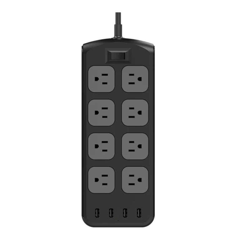 

Power Strip With AC 8 Outlets 4 USB Charging Ports 2500W 5.9Feet Extension Cord Surge Protector For Home Office-US Plug