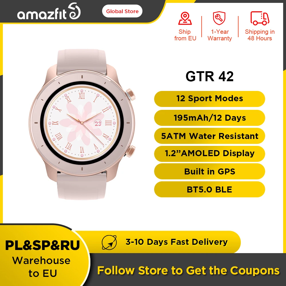 Смарт-часы Amazfit GTR 42 мм женские роскошные часы 5 атм водонепроницаемые умные