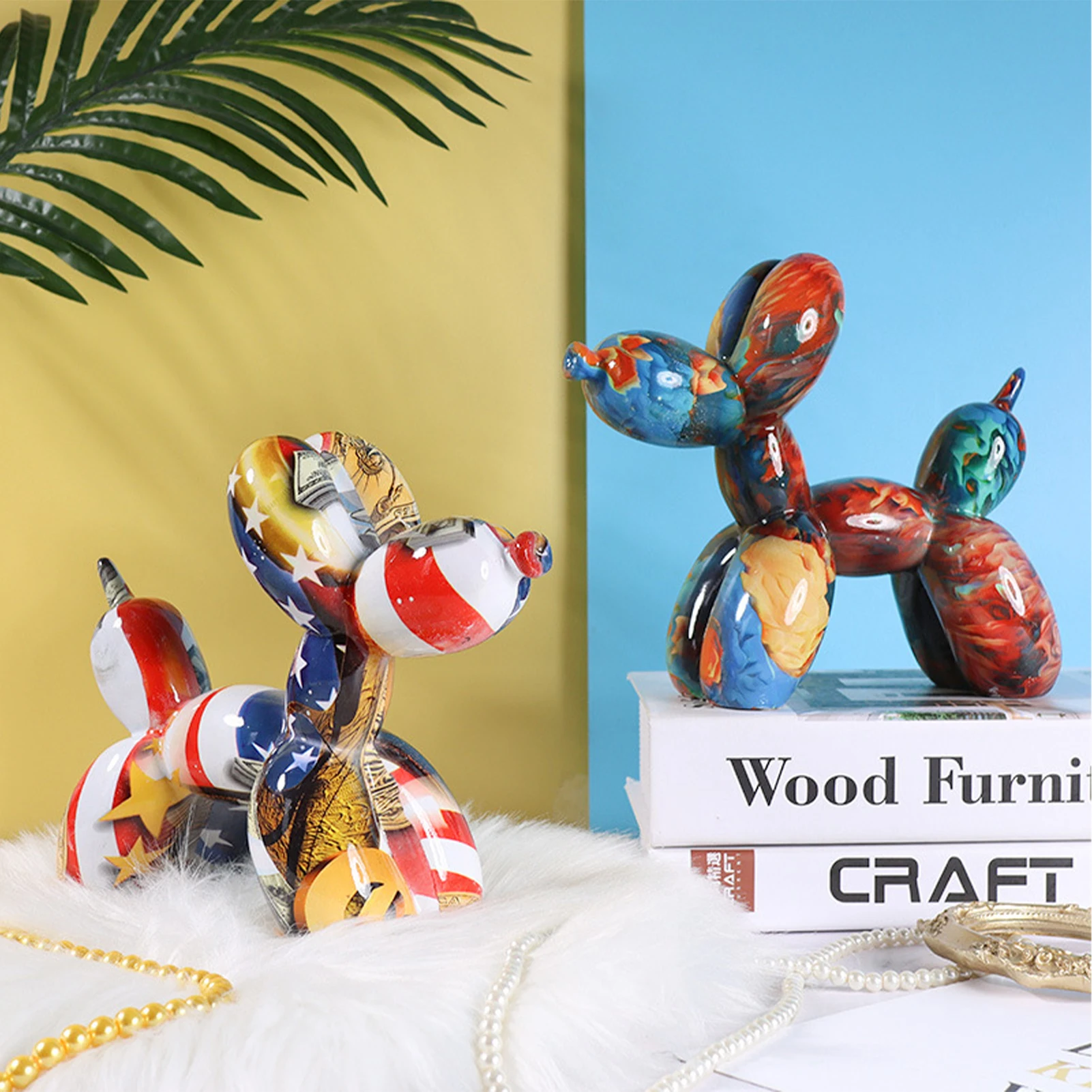 

Статуэтка собаки с воздушным шаром из смолы, статуэтки животных и статуэтки ручной работы, ремесла из смолы для настольного декора