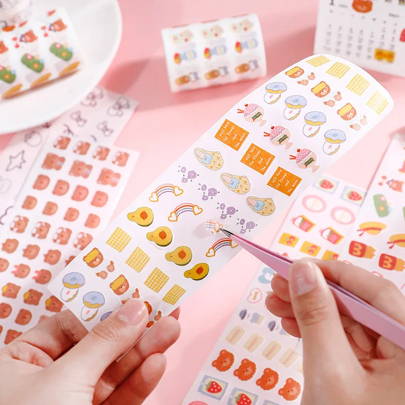 

Cute Girl's Self-adhesive Washi Stickers Small Cartoon Pattern Fruit Bear Decorative Sealing Sticker Roll for Mobile Phone/Cup