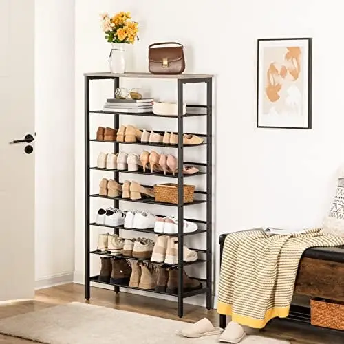 

Shoe , Large Capacity Shoe Shelf, Stable and Sturdy, Shoe Storage Organizer with Flat & Slant Adjustable Metal Shelves, for
