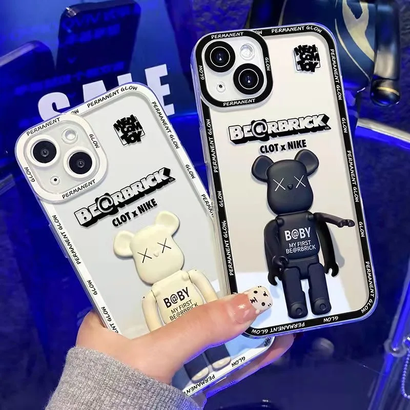 

Gloomies Bear 3D Cartoon Phone Cases For iPhone 13 12 11 Pro Max Mini XR XS MAX 8 X 7 SE Couple Anti-drop Transparent TPU Cover