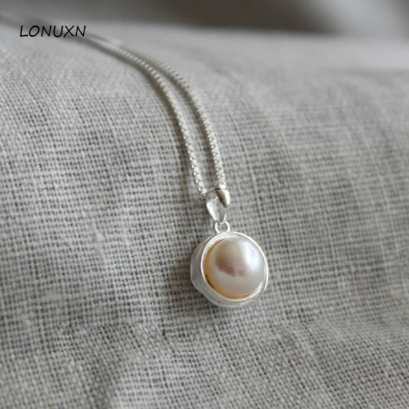 

High Quality Natural Freshwater Pearl 925 Sterling Silver Necklace Women Jewelry Fashion Round Pendant with Chain Girls Gift
