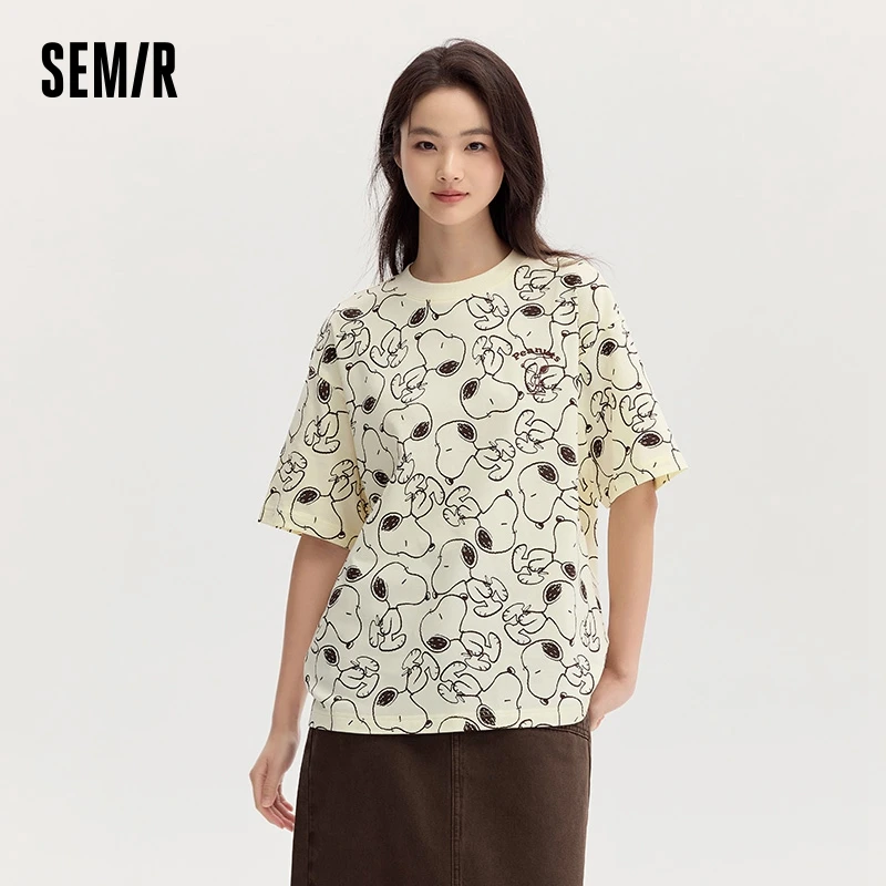 Фото Футболка Semir женская с коротким рукавом, хлопковая одежда средней длины с принтом, осень 2024 №3