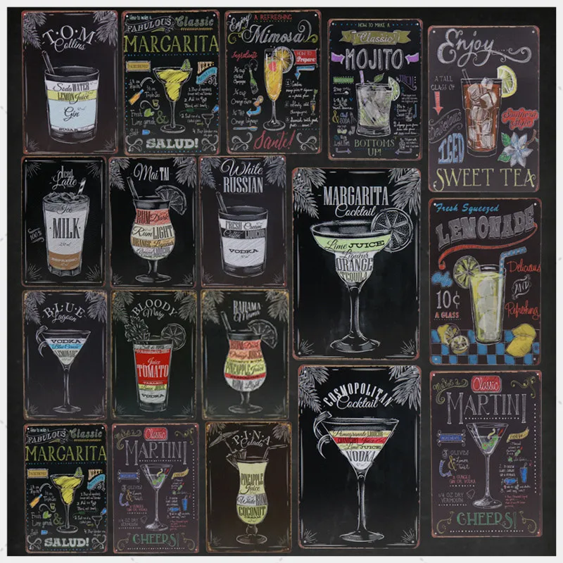 

Винтажный художественный Железный постер, наклейка для коктейлей, жестяная вывеска, доска для бара, бара, антикварный знак водки, Настенный ...