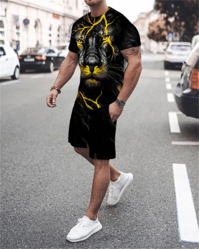 

Summer 3D Printed Wolf Pattern Male T-Shirt Shorts Suit Men Sportswear O-Neck Short Sleeves