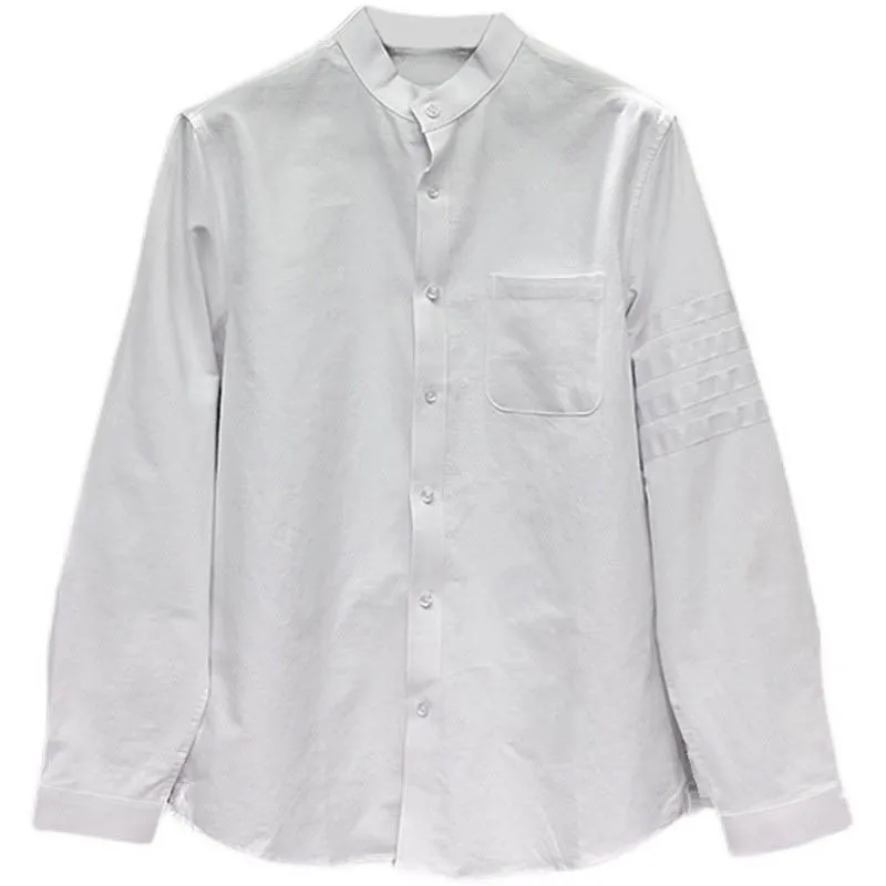 TB THOM Korean Shirts Simple Pure White Long  Sleeve Striped  Design Clothes Classic High Quality  Cotton Autumn Spring Top Men