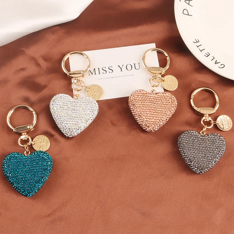 

Creative 6 Color Full Rhinestone Heart Key Chain Couple Peach Heart Car Keychain Women Handbag Pendant Keyring Gift Light Luxury