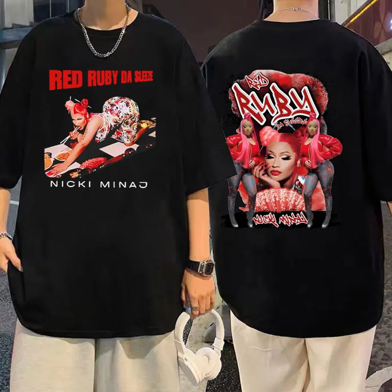 

Rapper Nicki Minaj 2023 Music Album Red Ruby Da Sleeze Graphic T Shirt Streetwear Men Women Vintage Hip Hop Oversized T-shirts