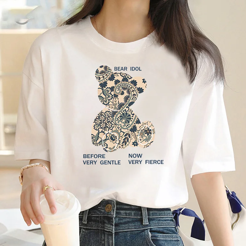

Women's T-shirt Casual Cute Bear Print Short Sleeve Women's O-neck T-shirt Cartoon graphic Fashion summer wear Y2K top