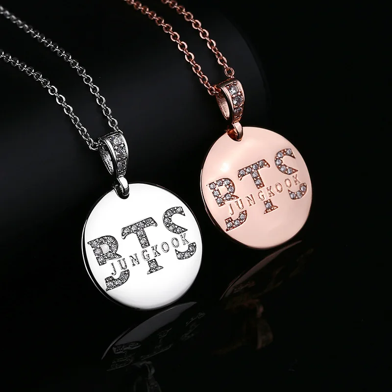 

New fashion women's necklace JIN SUGA JK V JIMIN JHOPE name collarbone chain Korean style gold-plated full diamond super flash