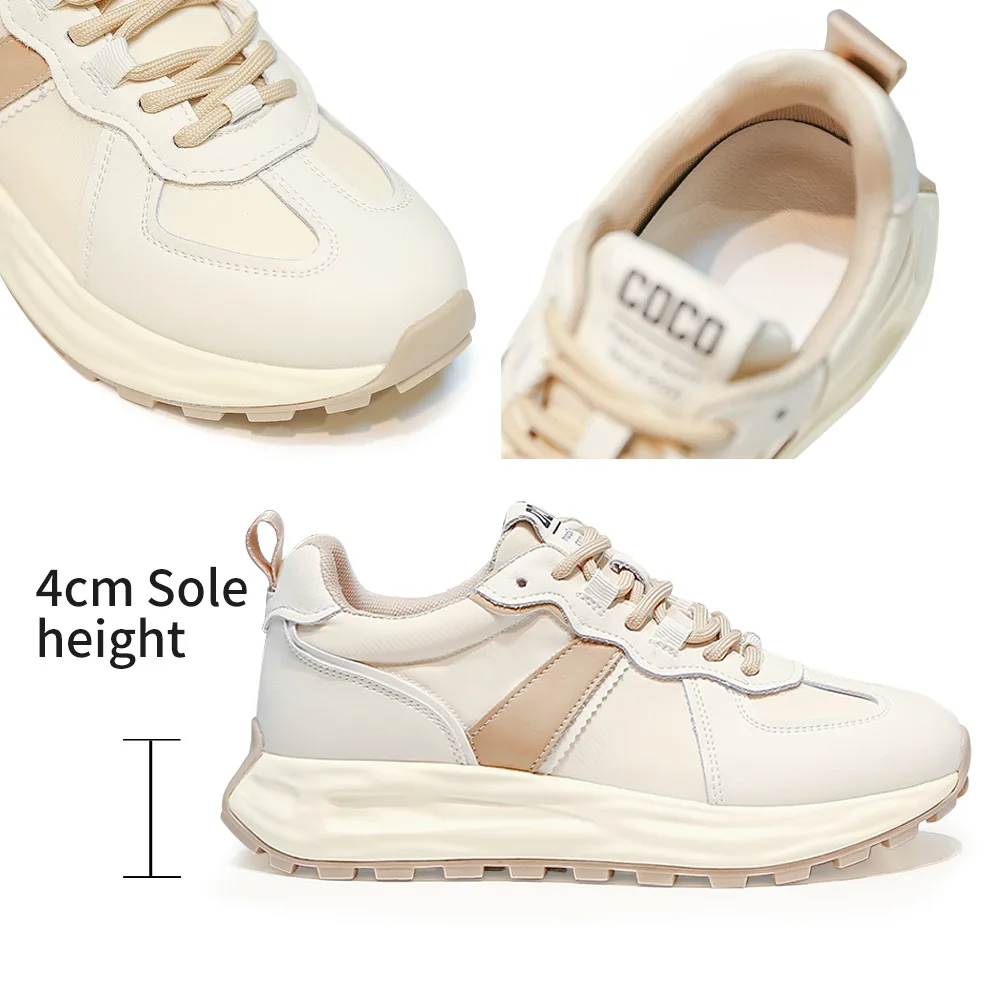 SOMILISS Women's Chunky Platform Sneakers Genuine Leather Casual Sneakers Lace Up Ladies Fashion Breathable Running Shoes