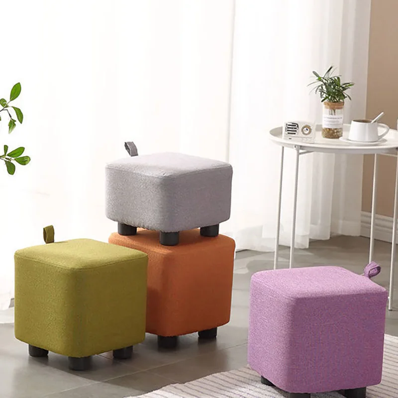 Home Solid Wood Stool Creative Door Change Shoe Stool Living Room Furniture Sofa Stool Ottomans Fabric Low Stool Space Saving
