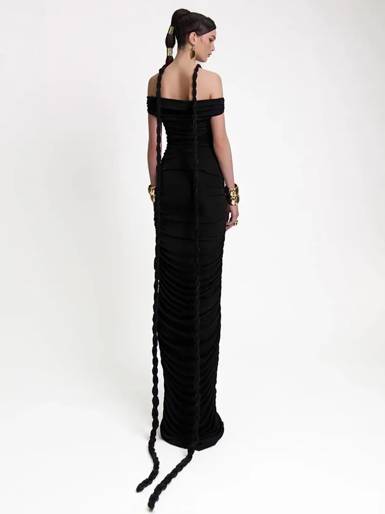 2024 новейшее женское сексуальное черно-белое длинное платье макси без рукавов