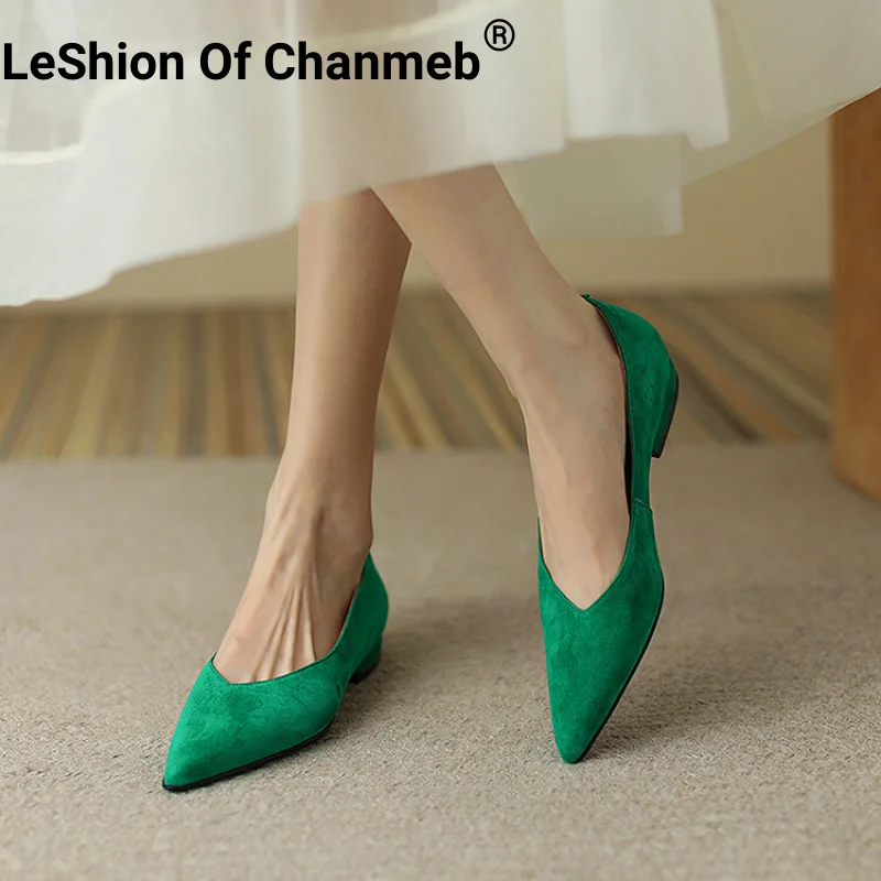 

Мягкие Детские замшевые туфли LeShion Of Chanmeb на плоской подошве, женские слипоны, черные, зеленые женские туфли на плоской подошве, новинка весны 2023, удобная повседневная обувь 42