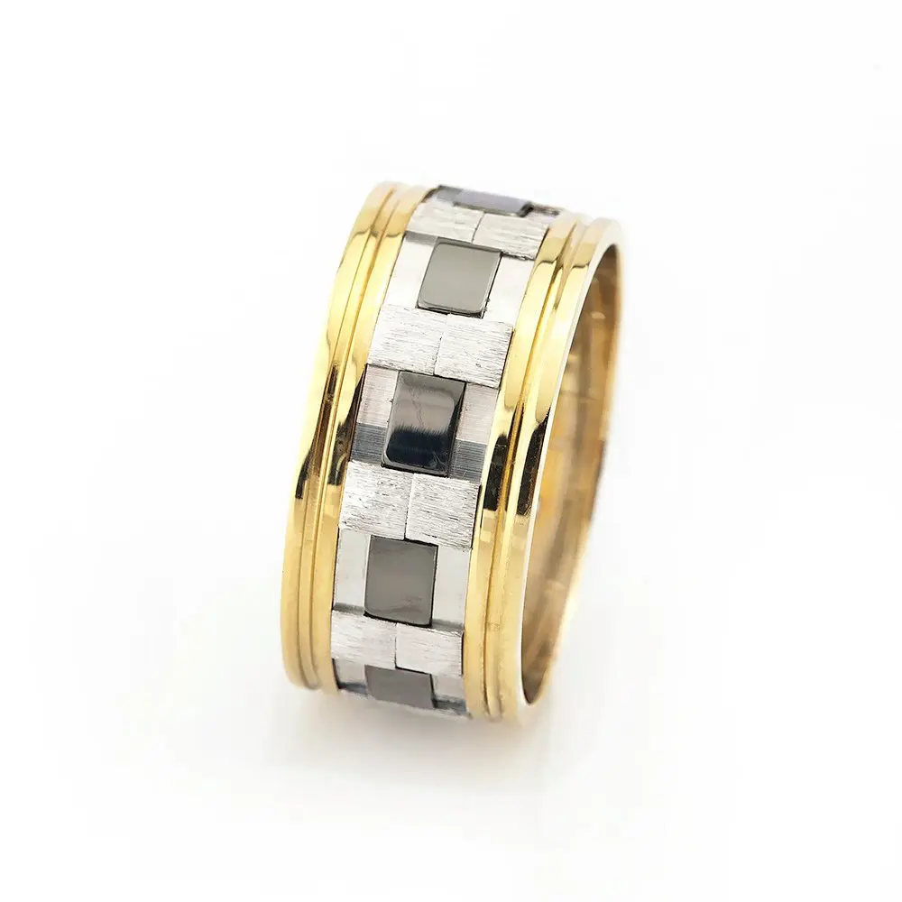 

Checkered Design Double Lane 925 Sterling Silver Men 'S Wedding Ring